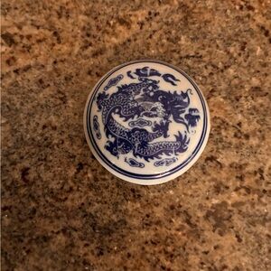 Chinese Calligraphy Porcelain Ceramic Dragon Seal Stamp Red Ink Pad